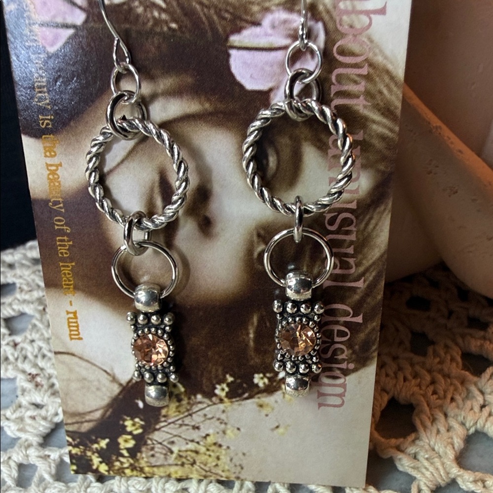 Peach Rhinestone Dangle Earrings - image 3